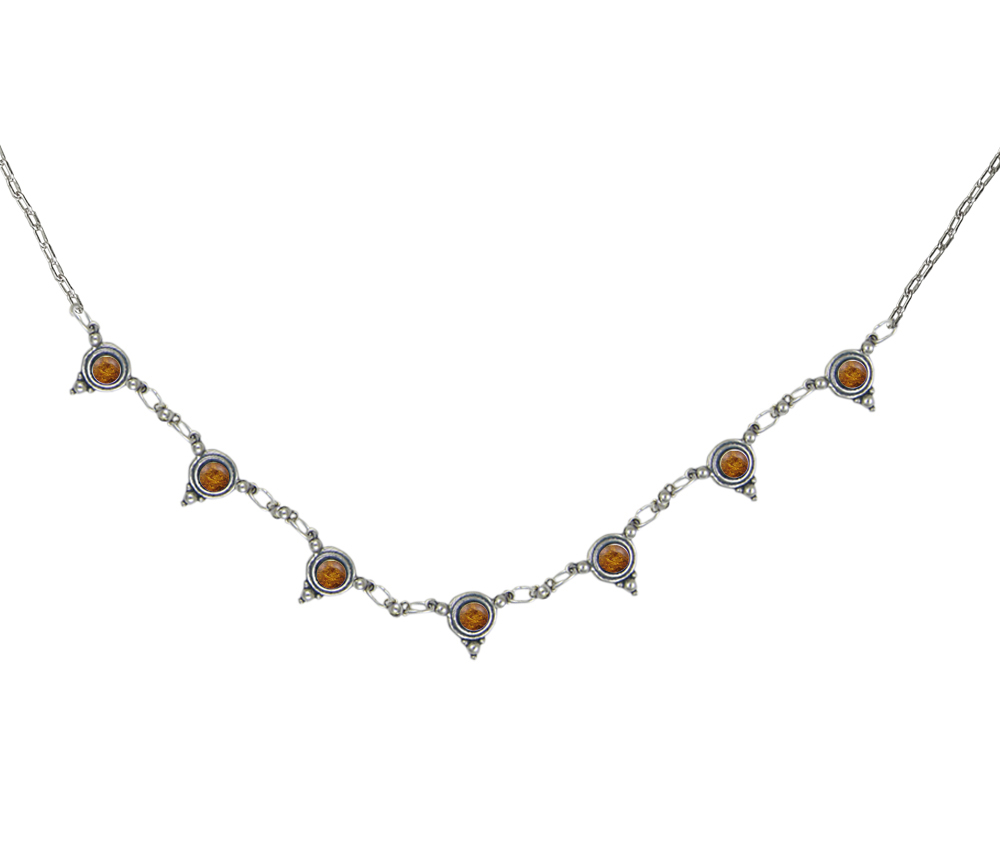 Sterling Silver Gemstone Necklace With Amber